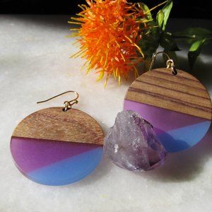 Geometric Wood Resin Earrings- 14k Gold Fill